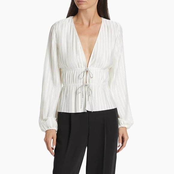 Wayf Payton Tie-Front Blouse. White Size Small. NWT - Picture 5 of 8